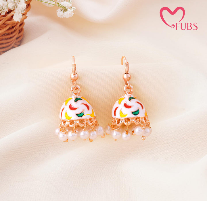 Meenakari Enamel Pearl Drop Mini Jhumka Earrings