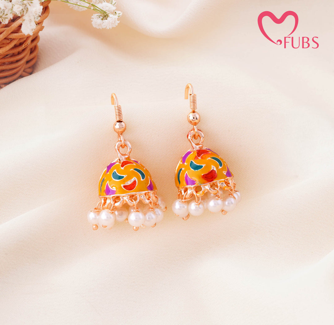 Meenakari Enamel Pearl Drop Mini Jhumka Earrings