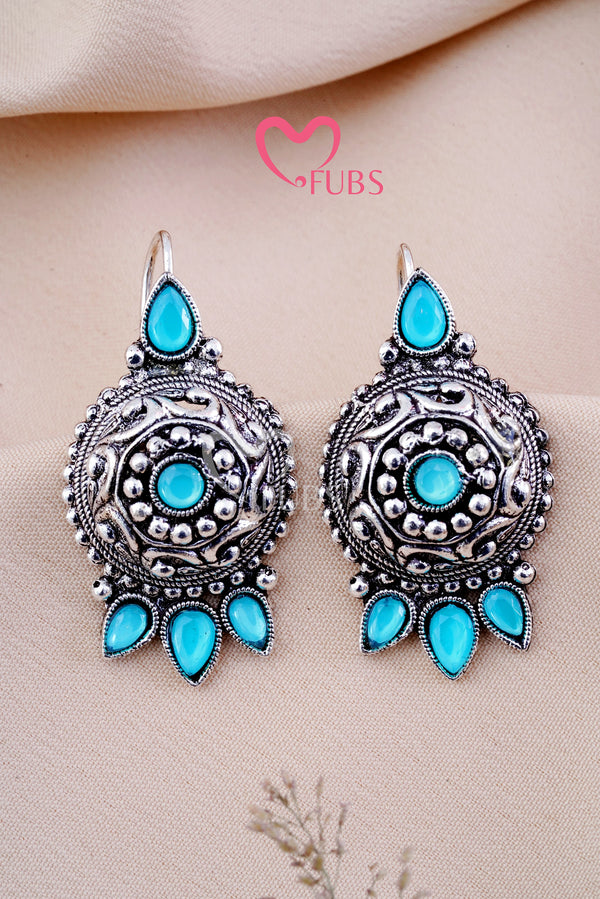 Kachua Style Crystal Stone Oxidized Earrings