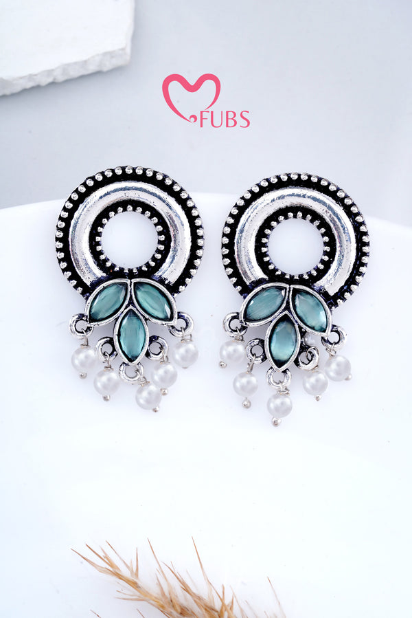 Light Green Mystic Metal Oxidized Earrings