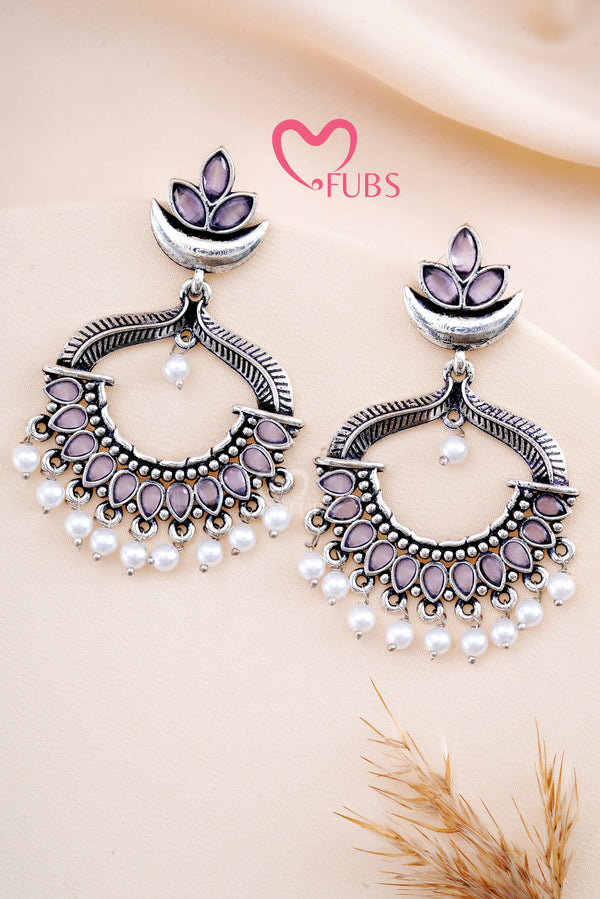 Light Pink Oxidized Garba Charm Chandbalis Earrings