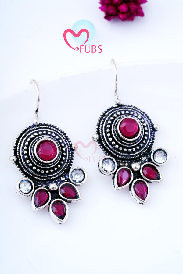 Oxidized Kundan Studded Hook Earrings