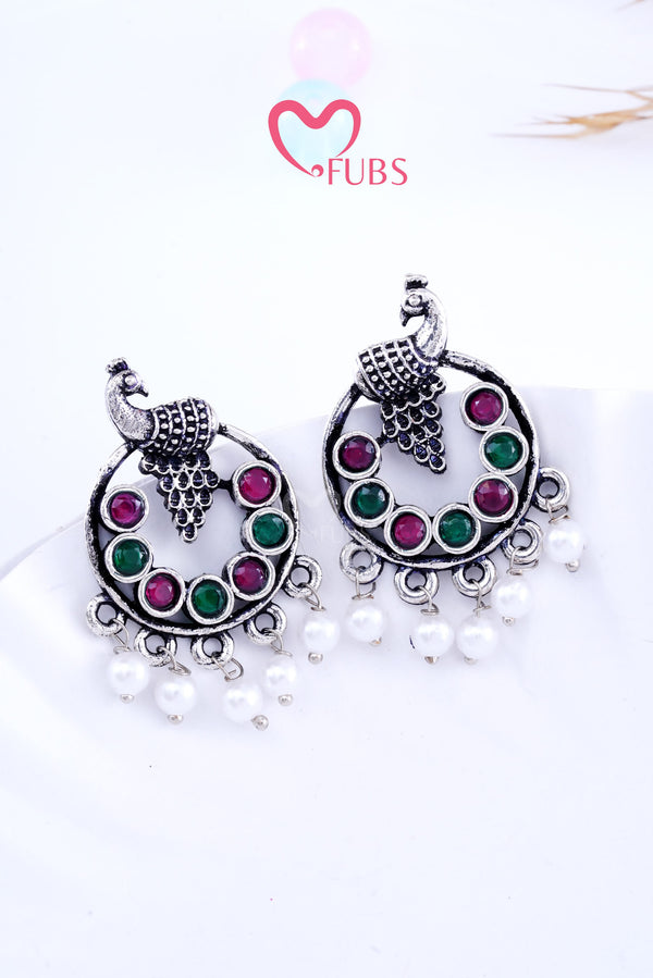 Maroon & Green Peacock Stone Radiance Earrings