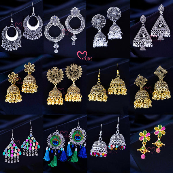 Mix and Match Set of 12 Designer Must Have Jhumkas with 3 Free Gifts