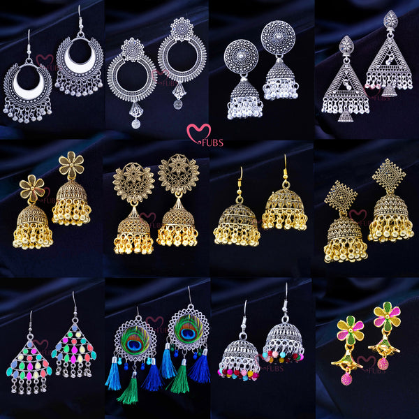 Mix and Match Set of 12 Designer Must Have Jhumkas with 2 Free Gifts