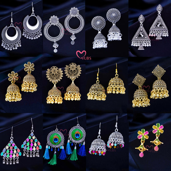 Mix and Match Set of 12 Designer Must Have Jhumkas with 2 Free Gifts