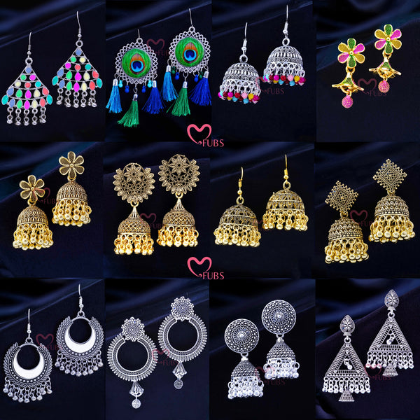 Mix and Match Set of 12 Designer Must Have Jhumkas with 2 Free Gifts