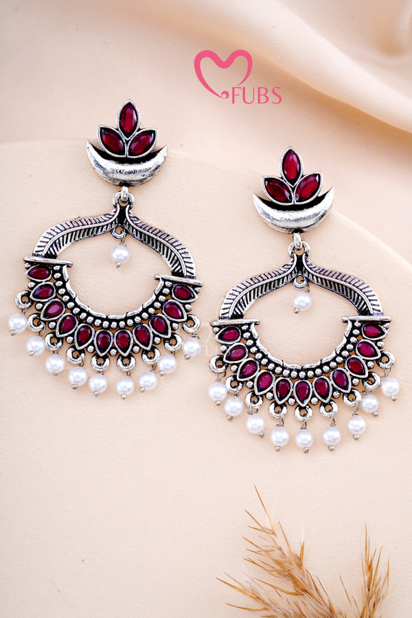 Maroon Oxidized Garba Charm Chandbalis Earrings