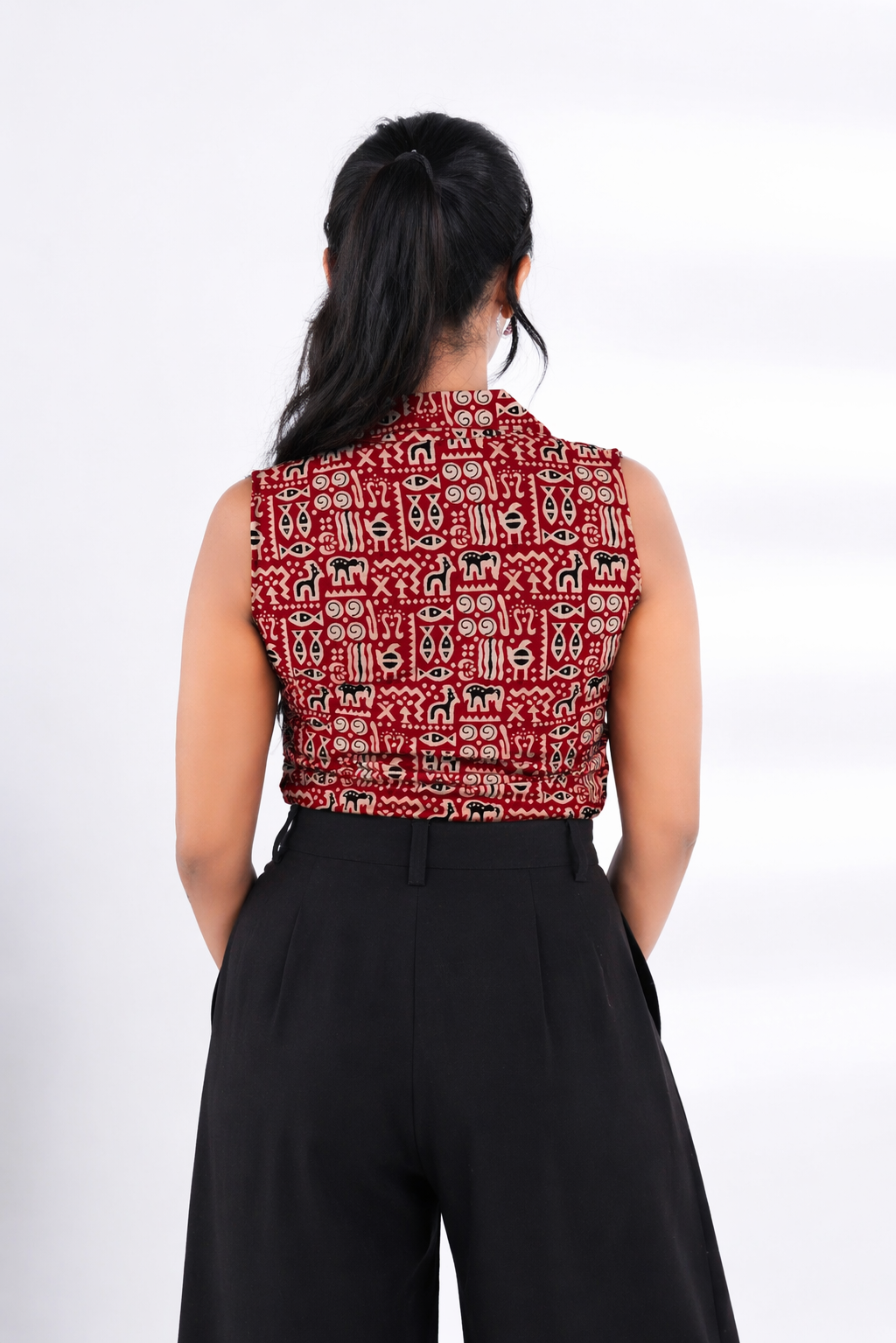 Retro Crop Shirt with Jaipuri Oxidised Studs