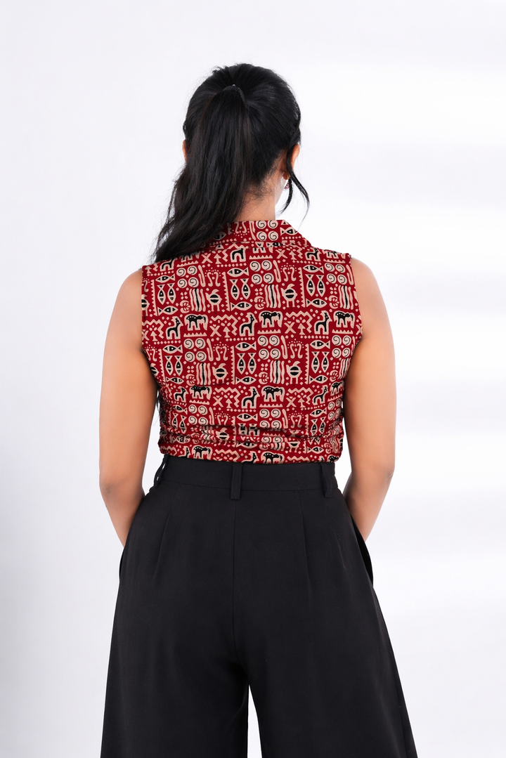 Retro Crop Shirt with Jaipuri Oxidised Studs