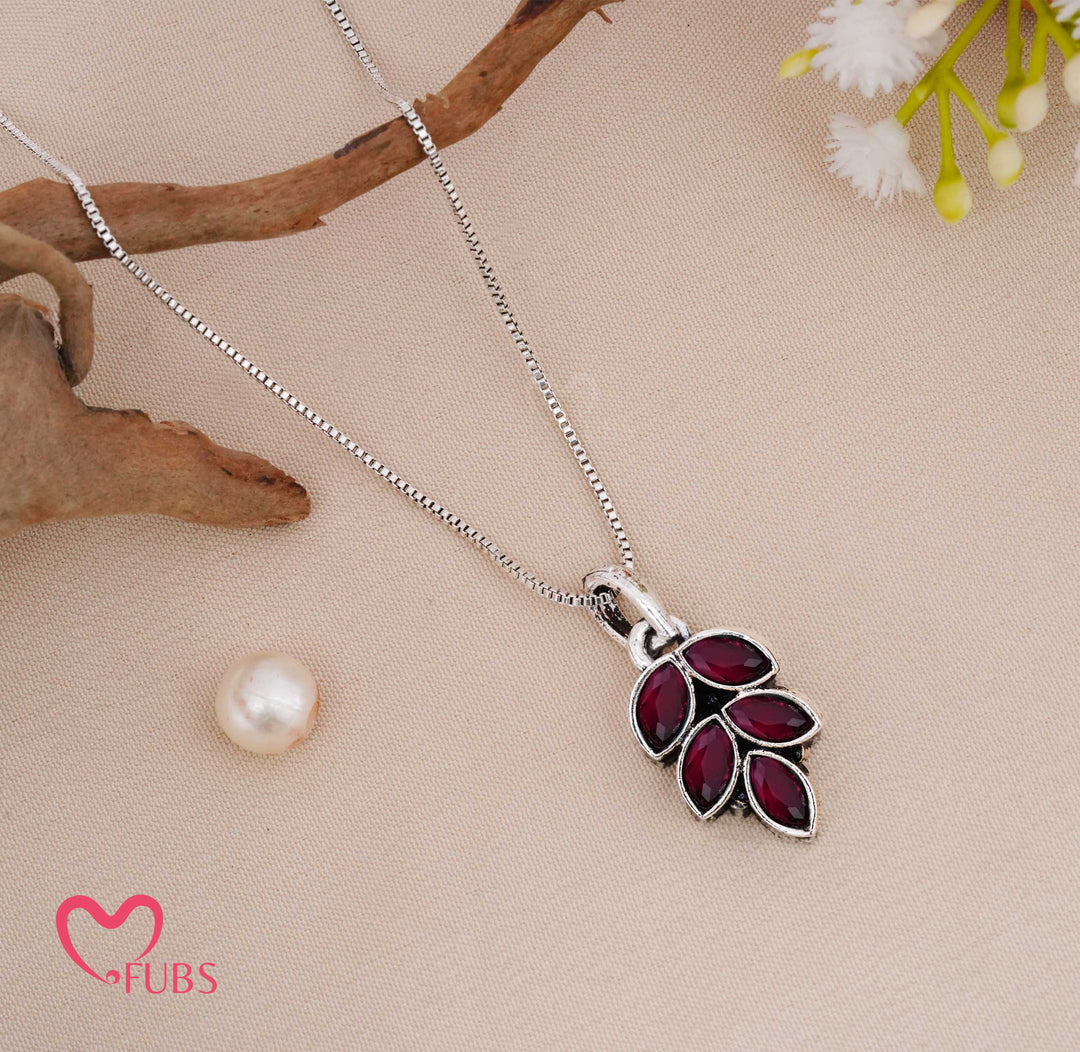 Oxidised Necklace with Leaf Gemstone Pendant