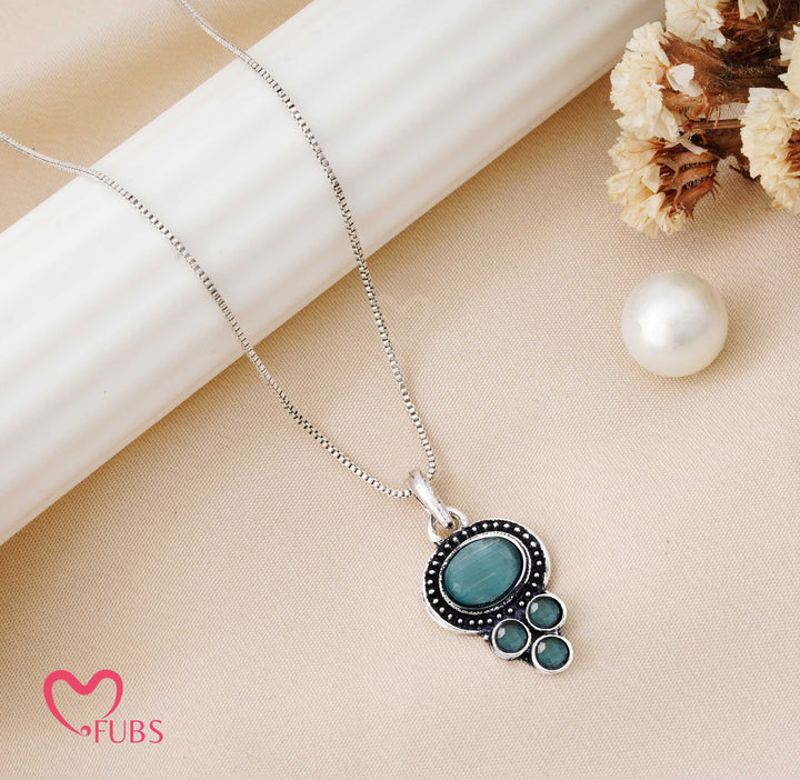 Necklace with Oval and Round Gemstone Pendant