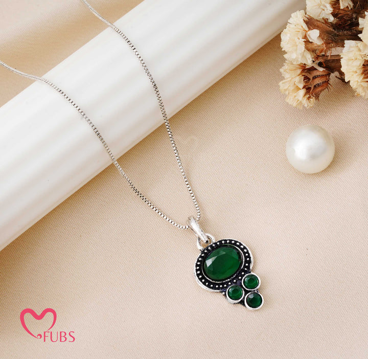 Necklace with Oval and Round Gemstone Pendant