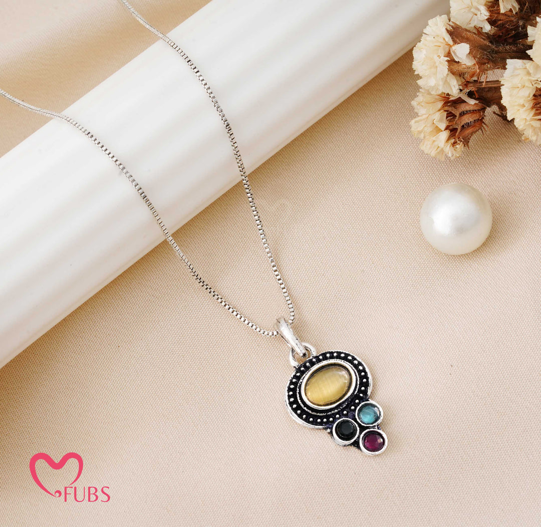 Necklace with Oval and Round Gemstone Pendant
