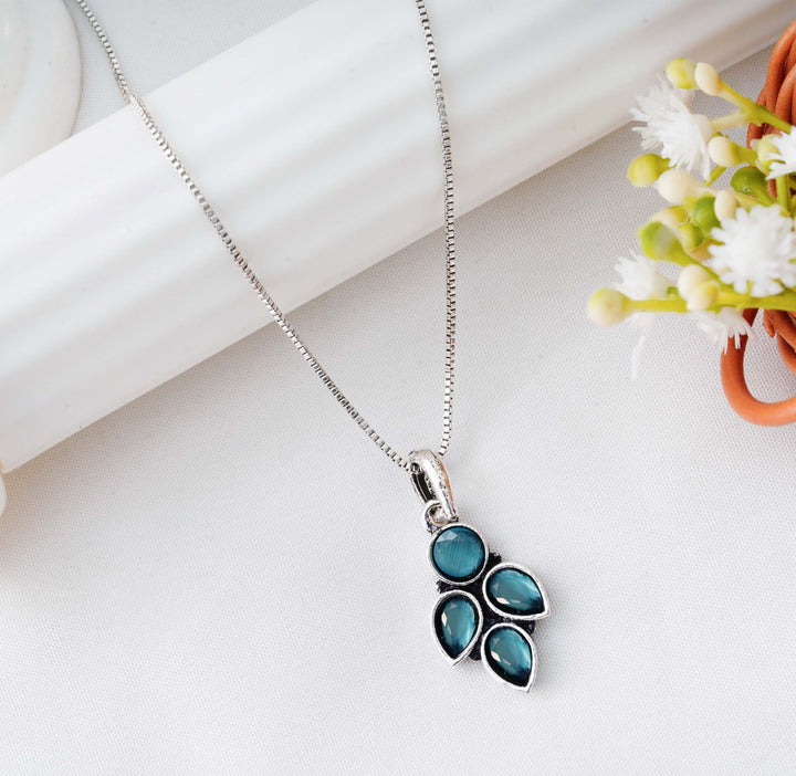 Necklace with Round and Teardrop Gemstone Pendant