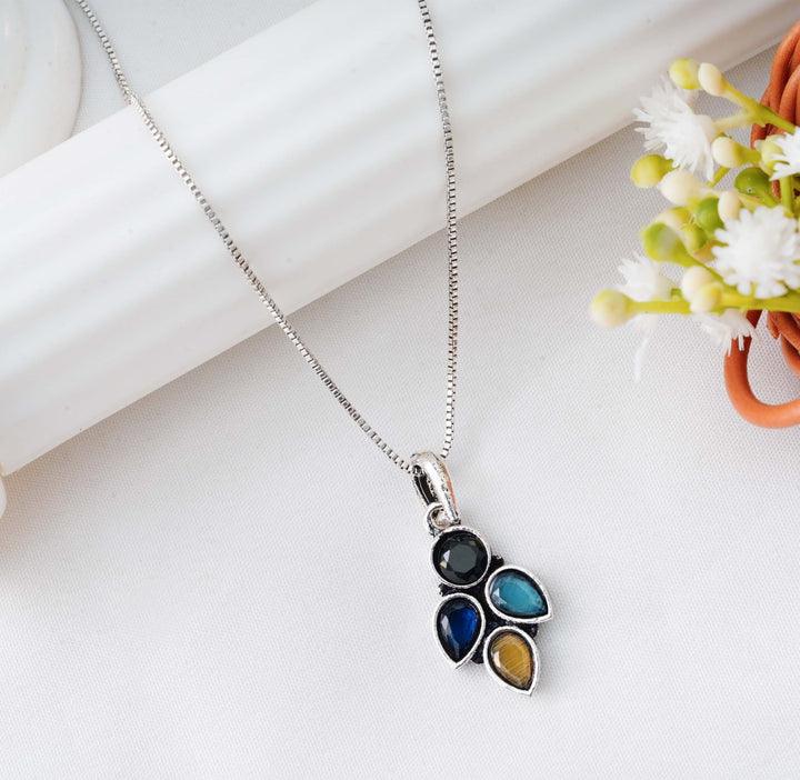Necklace with Round and Teardrop Gemstone Pendant