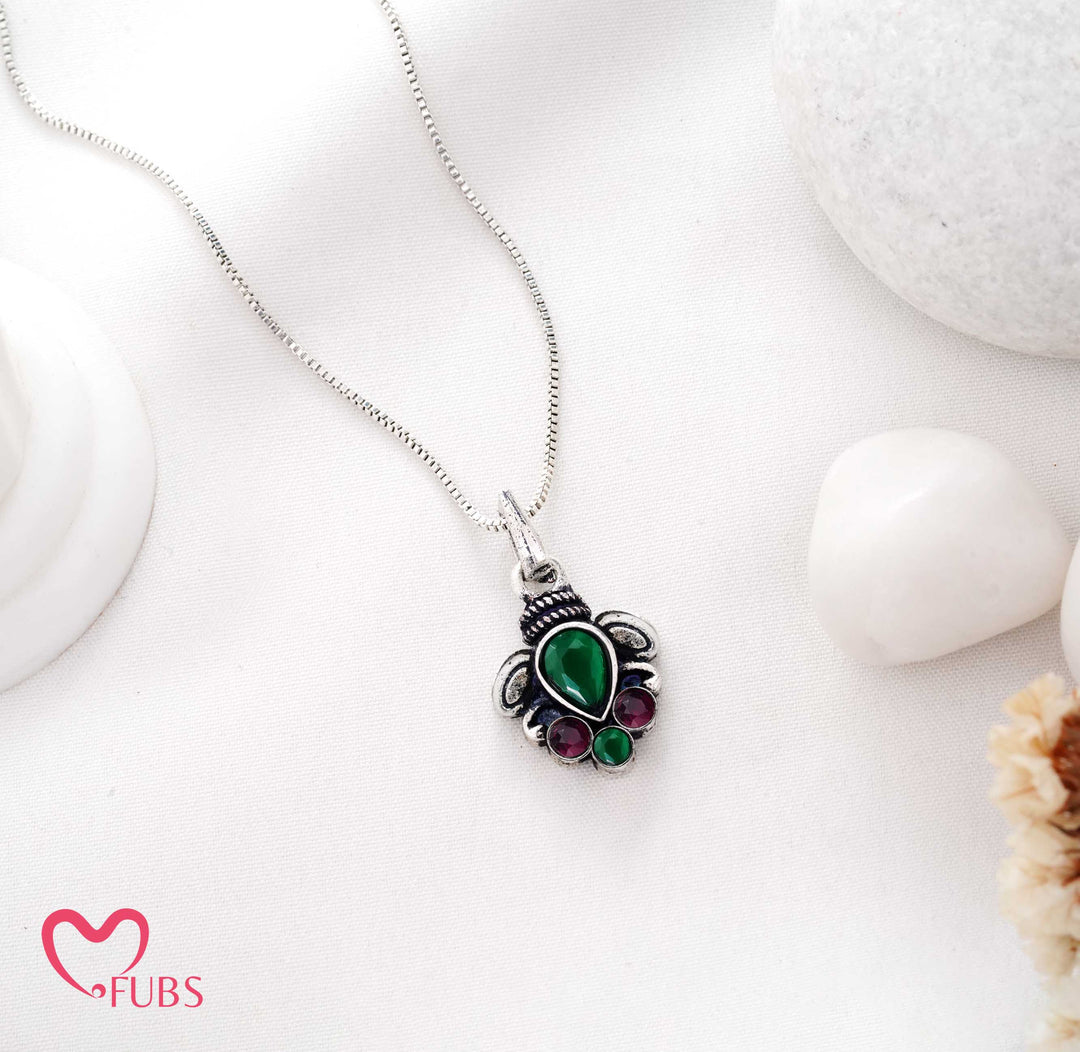 Necklace with Teardrop Floral Gemstone Pendant