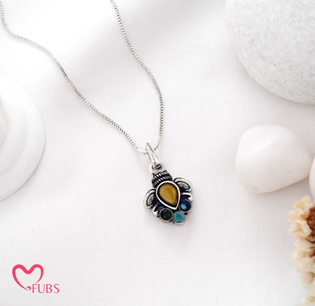 Necklace with Teardrop Floral Gemstone Pendant
