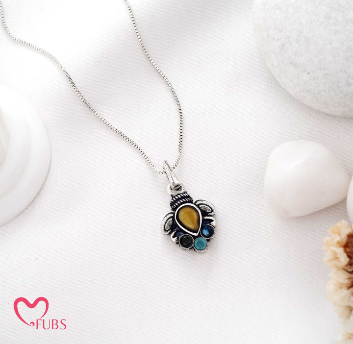 Necklace with Teardrop Floral Gemstone Pendant