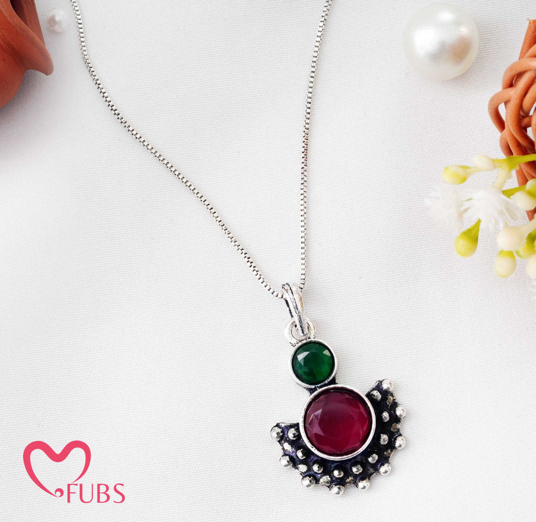 Dual Stone Crescent Gemstone Necklace