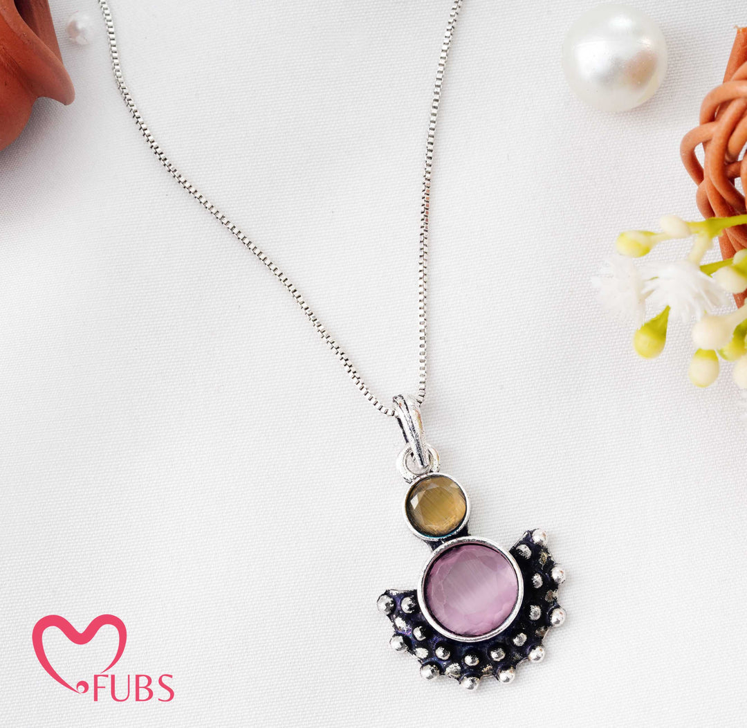 Dual Stone Crescent Gemstone Necklace