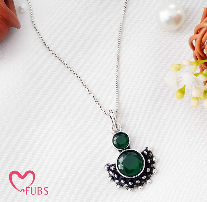 Dual Stone Crescent Gemstone Necklace