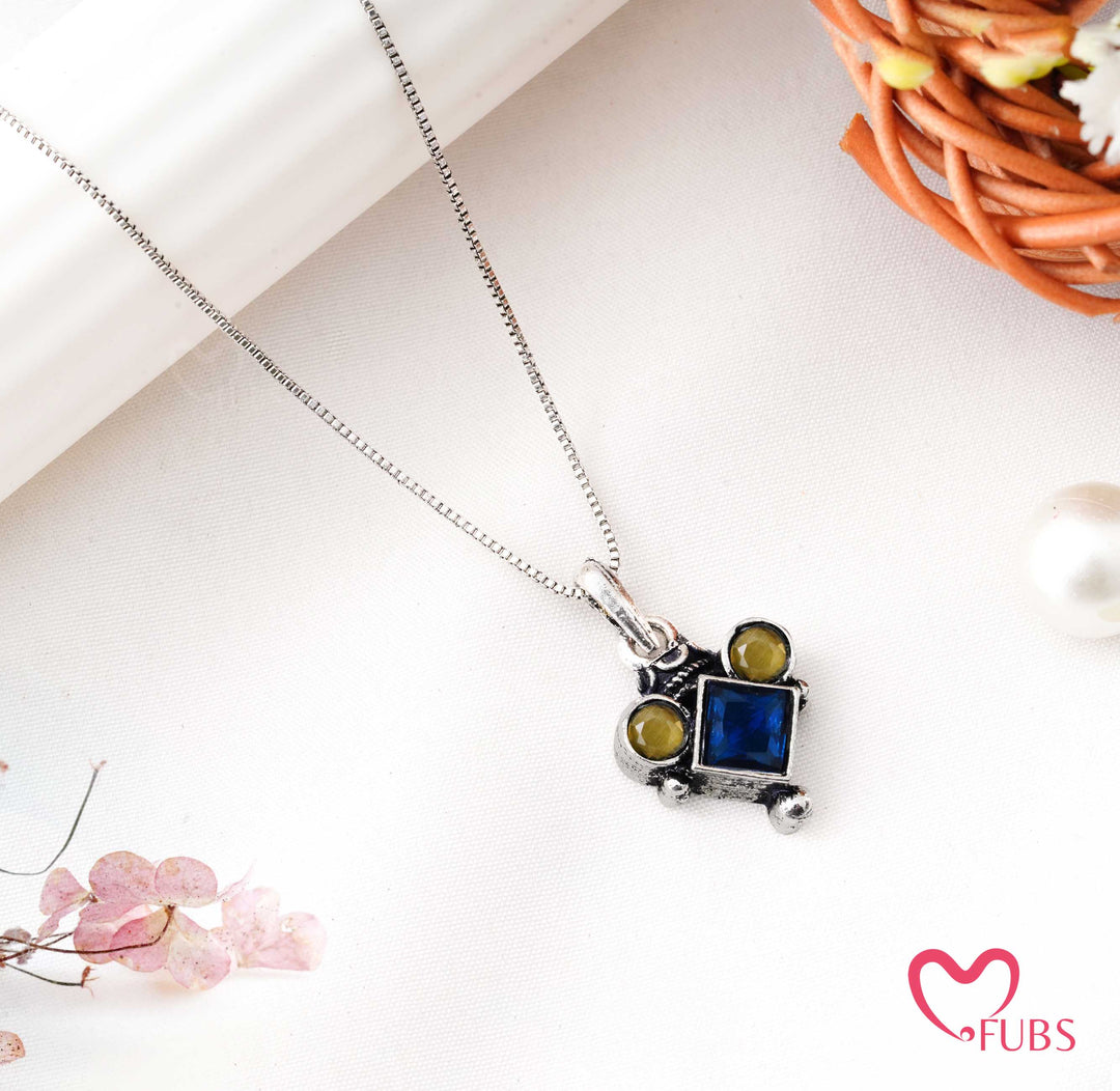 Necklace with Oxidized Square Pendant