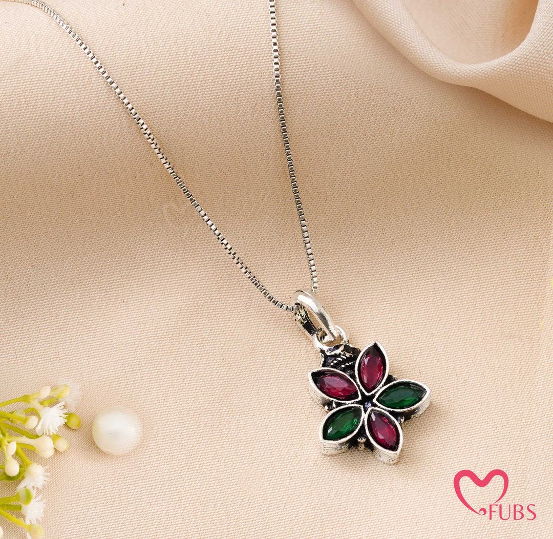 Necklace with Oxidized Flower Pendant