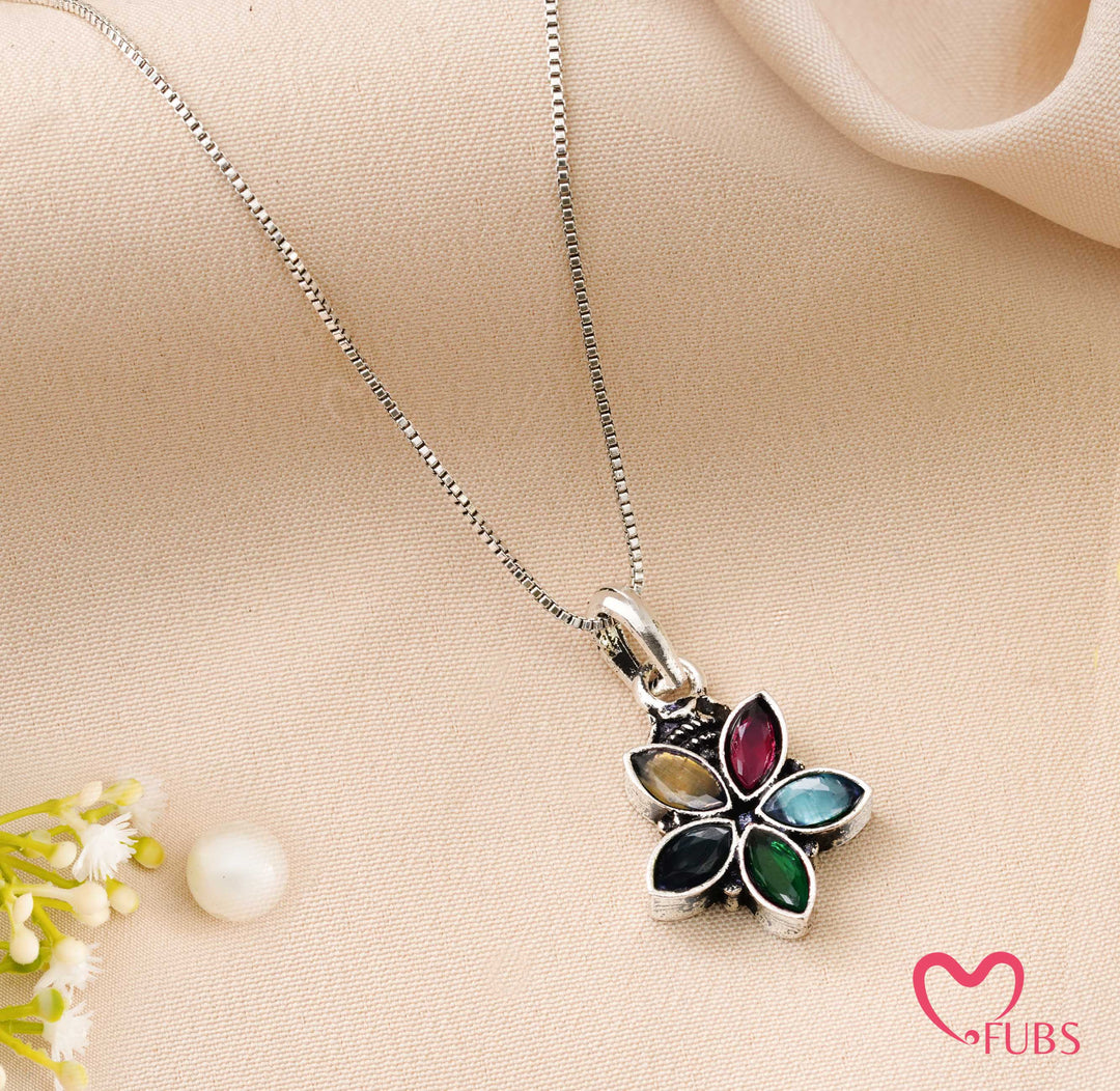 Necklace with Oxidized Flower Pendant