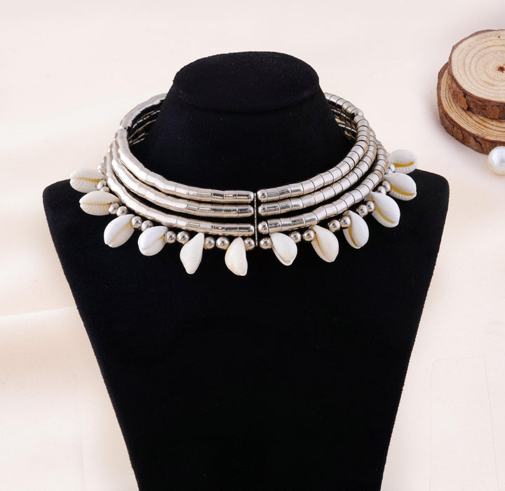 Layered Beaded Tube Cowrie Shell Necklace