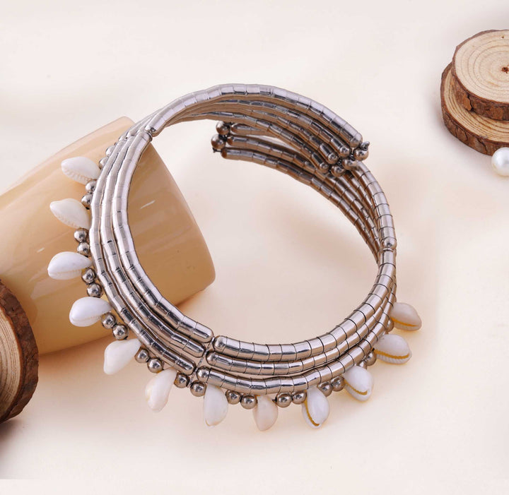 Layered Beaded Tube Cowrie Shell Necklace