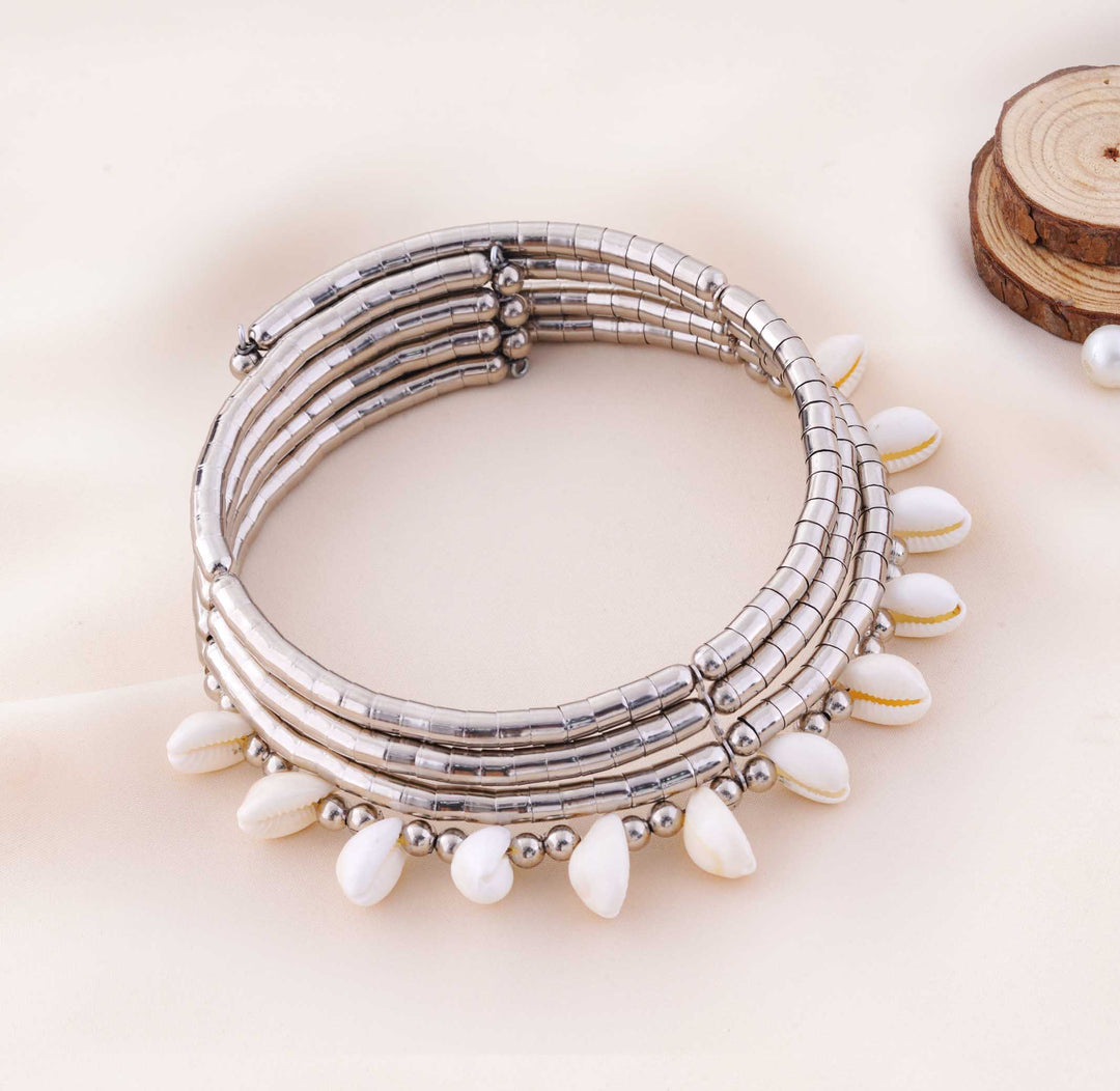 Layered Beaded Tube Cowrie Shell Necklace