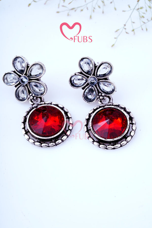 Flower Kundan Droplets Oxidized Earrings