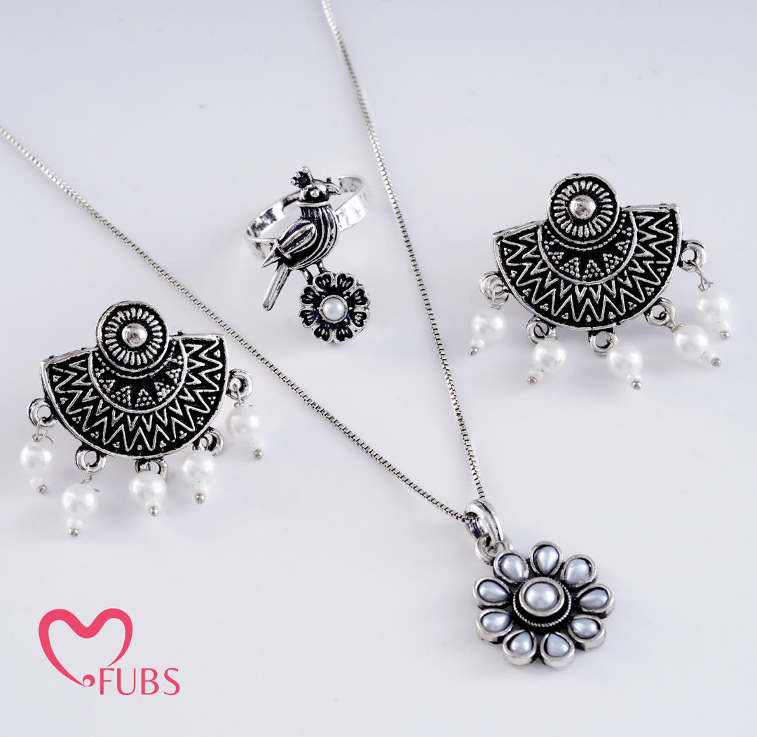 Oxidised Necklace and Earrings Combo for Festive Look