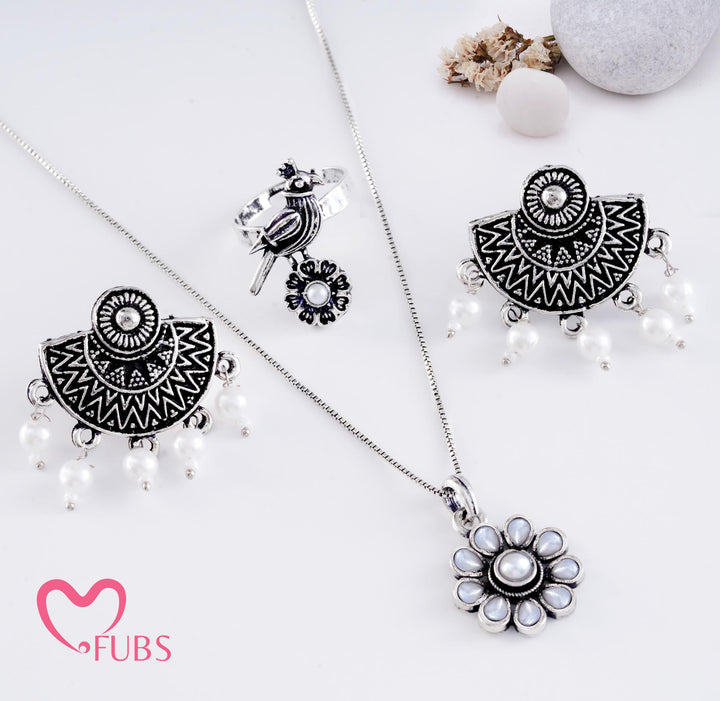 Oxidised Necklace and Earrings Combo for Festive Look