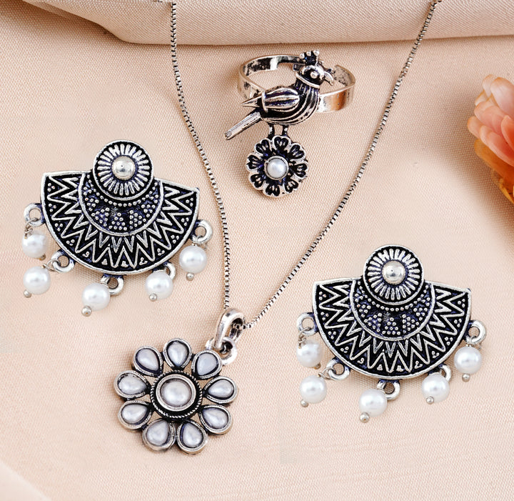 Oxidised Necklace and Earrings Combo for Festive Look