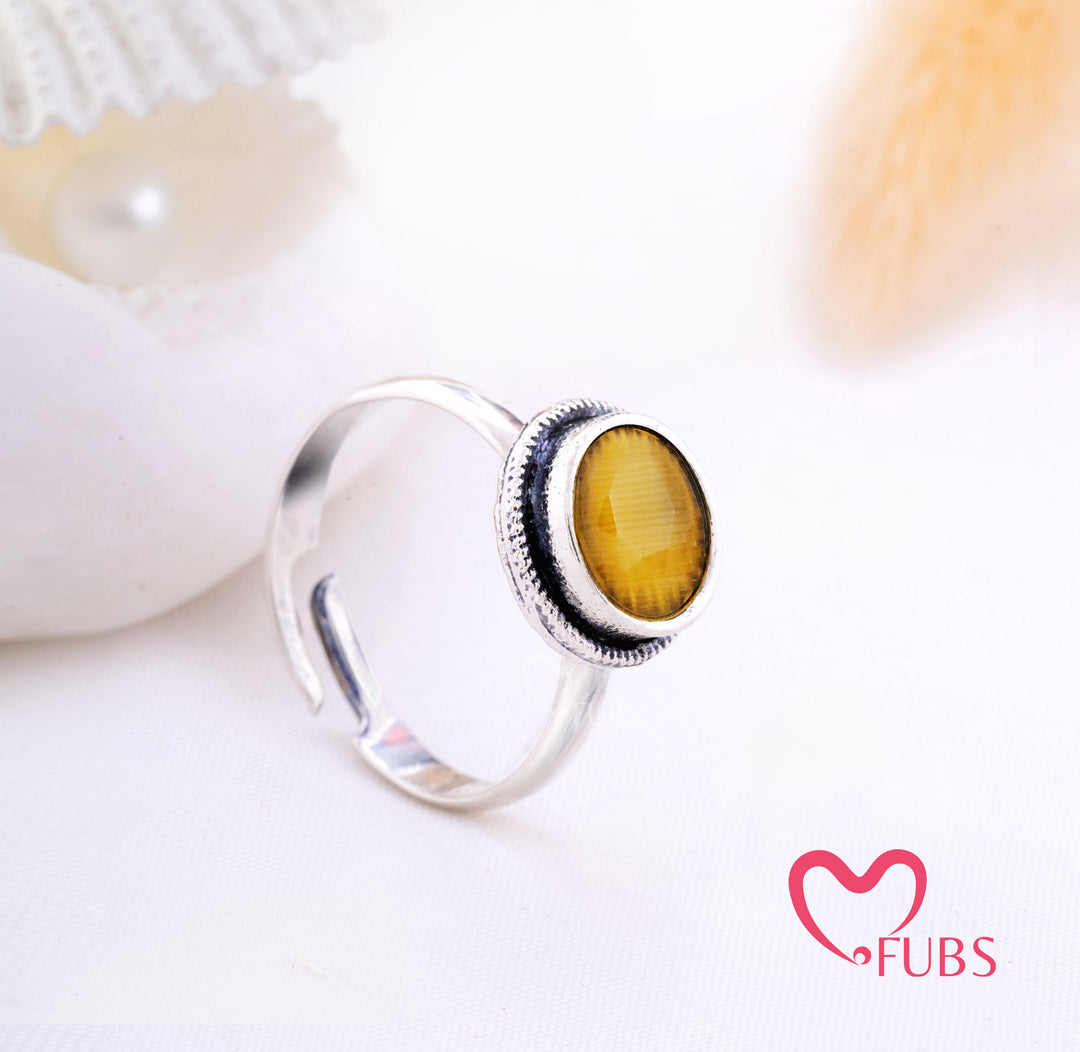 Oxidised Adjustable Ring with Stone
