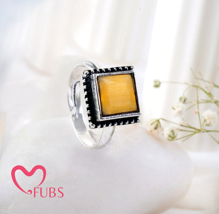 Antique Oxidized Finish Adjustable Ring with Square Stone