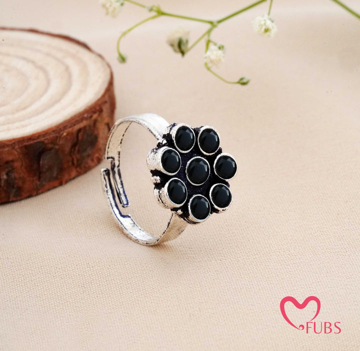 Traditional Oxidised Finish Stone Studded Ring