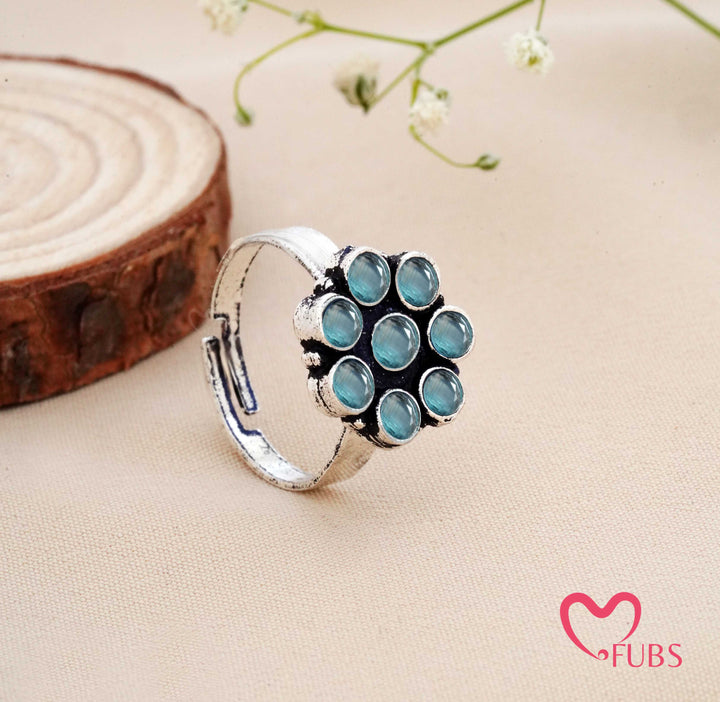 Traditional Oxidised Finish Stone Studded Ring