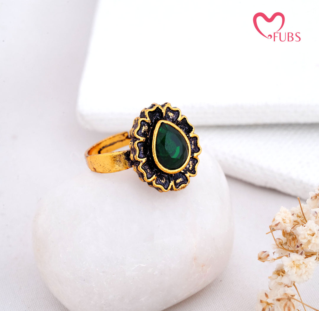 Traditional Antique Finish Floral Statement Ring