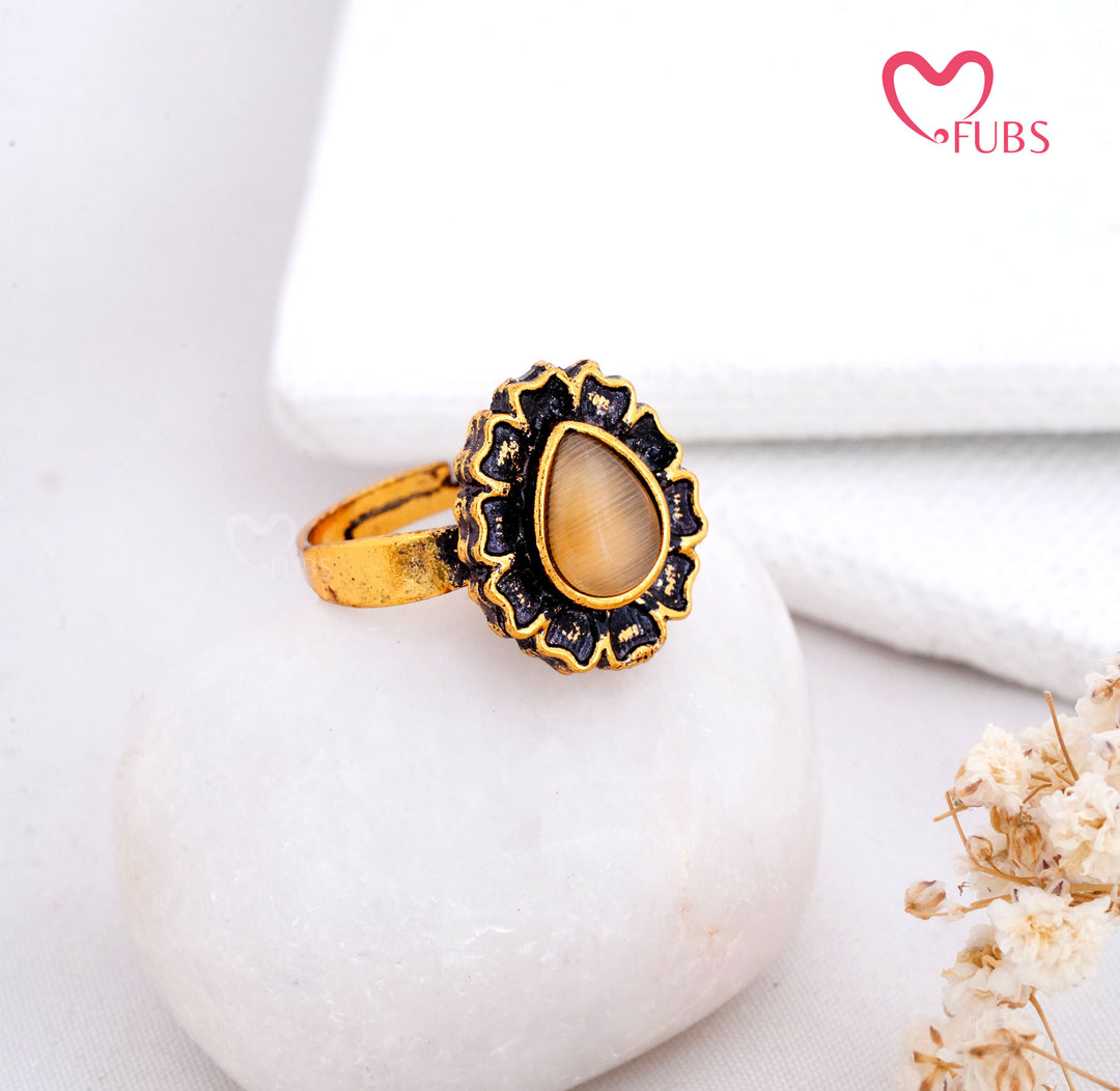 Traditional Antique Finish Floral Statement Ring