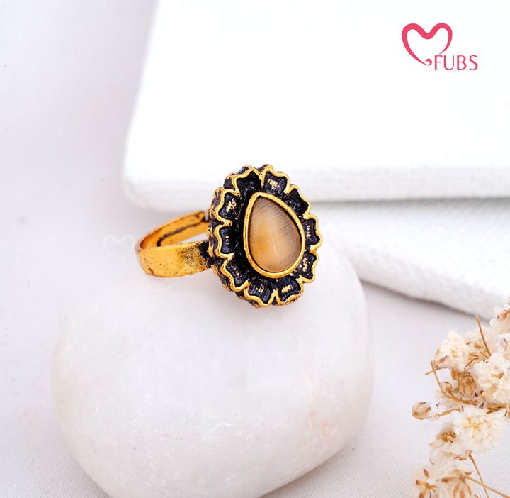 Traditional Antique Finish Floral Statement Ring