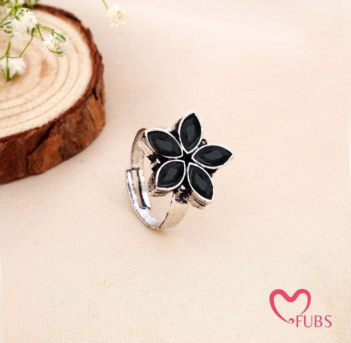 Aesthetic Oxidised Flower Statement Adjustable Ring