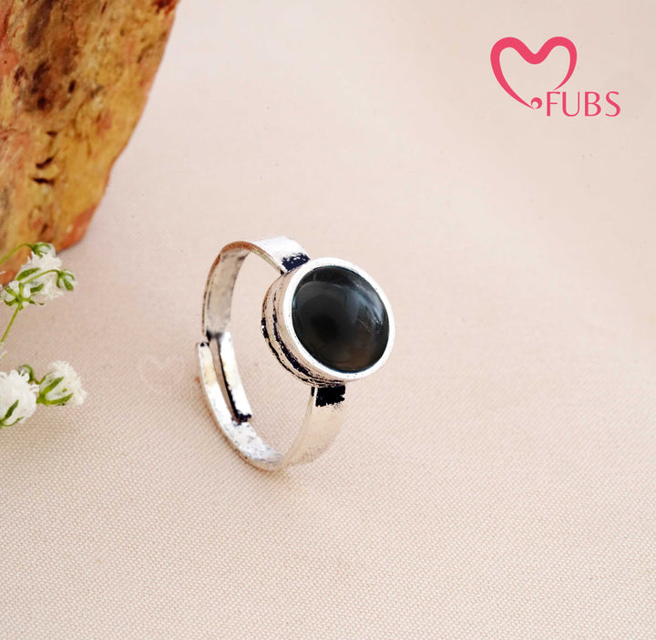Aesthetic Oxidised Minimalist Round Stone Adjustable Ring