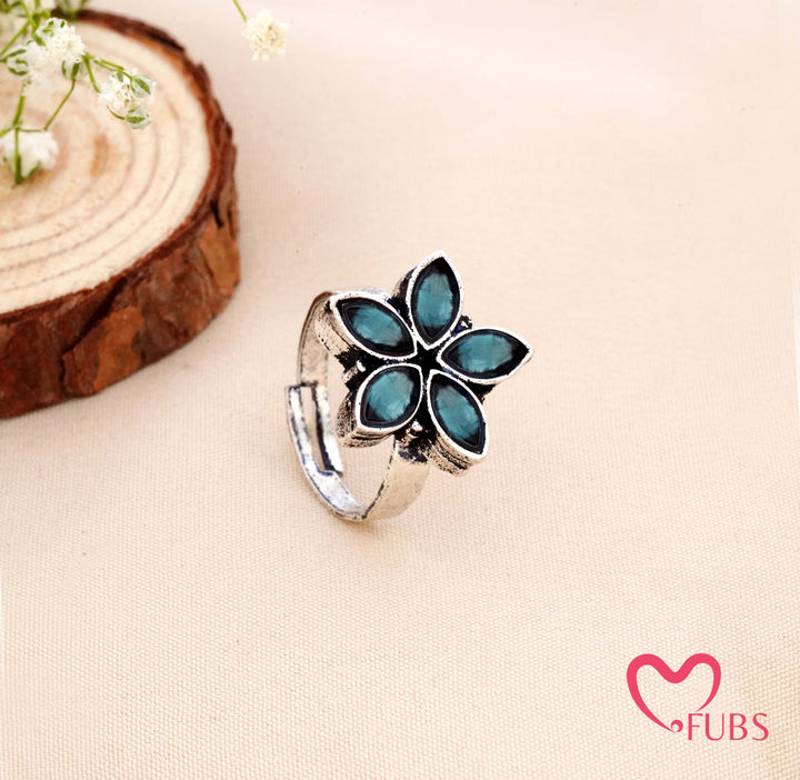 Aesthetic Oxidised Flower Statement Adjustable Ring