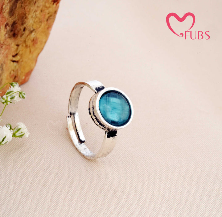Aesthetic Oxidised Minimalist Round Stone Adjustable Ring
