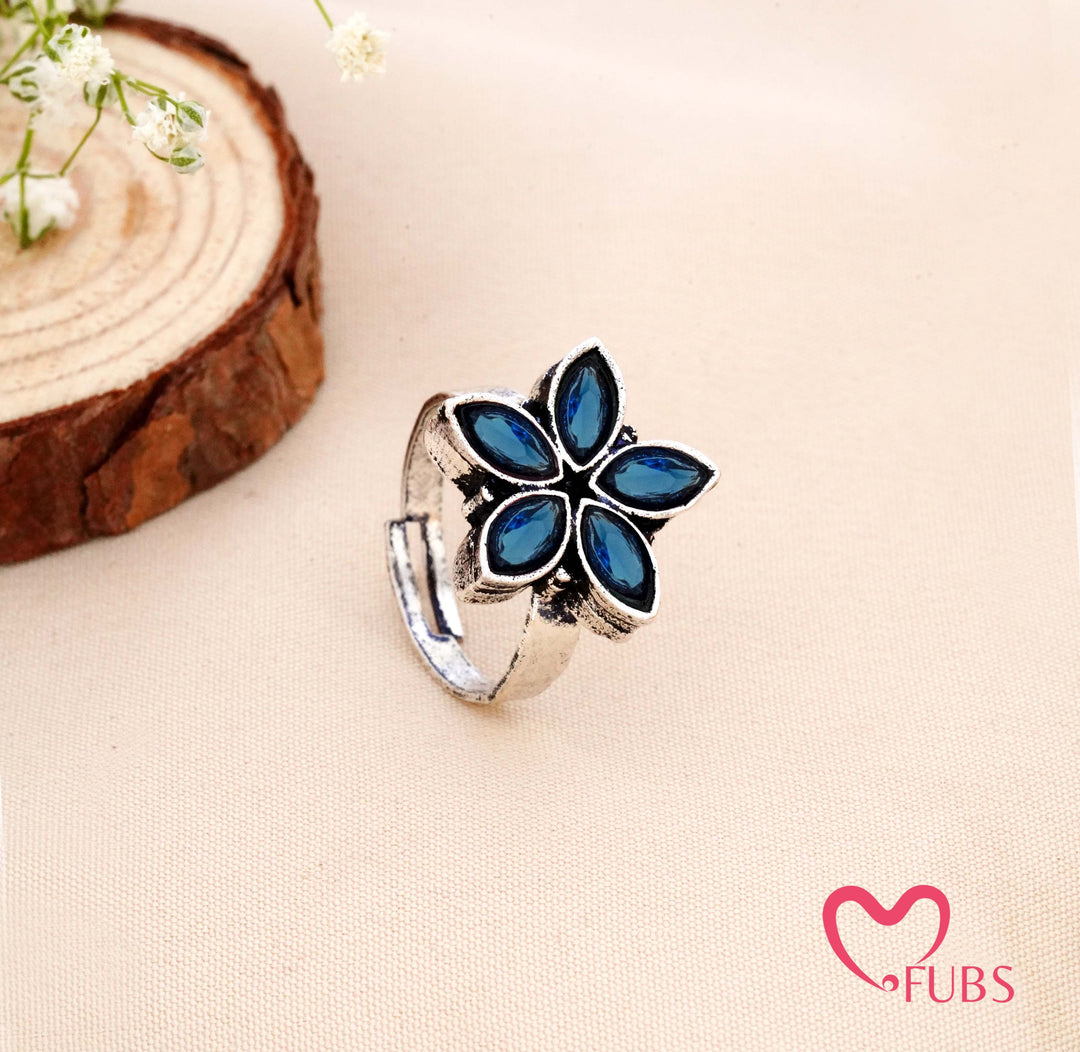 Aesthetic Oxidised Flower Statement Adjustable Ring