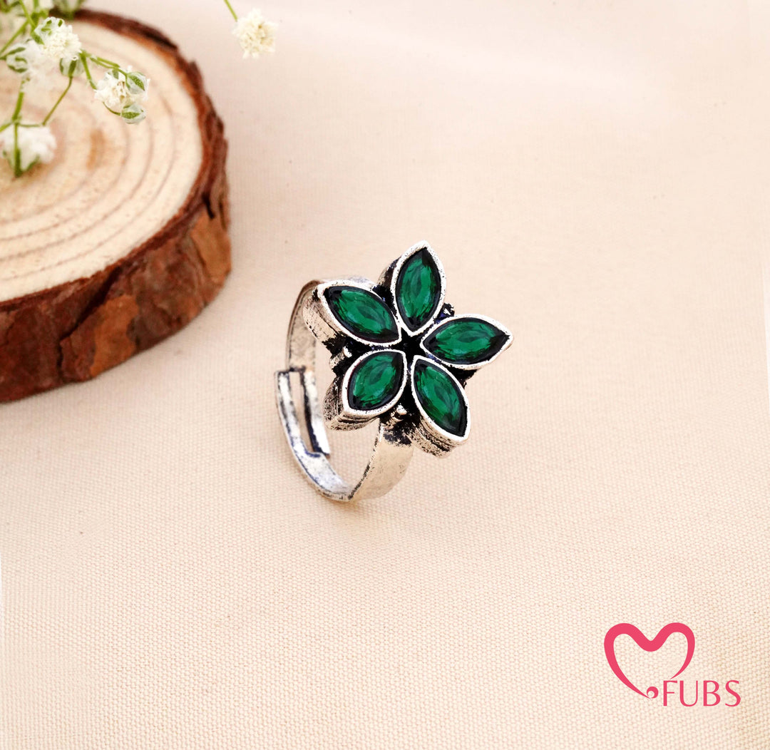 Aesthetic Oxidised Flower Statement Adjustable Ring