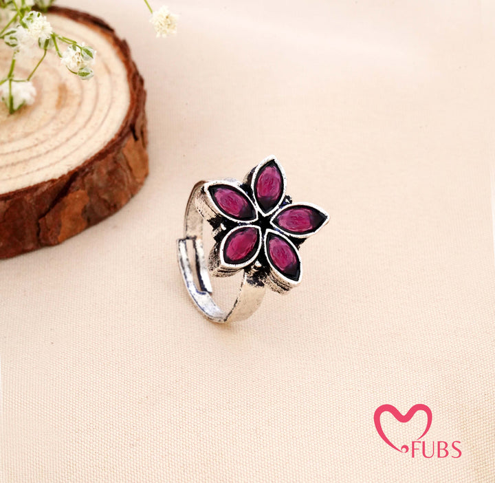 Aesthetic Oxidised Flower Statement Adjustable Ring